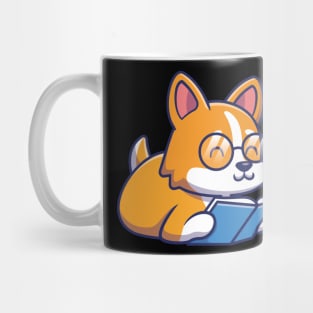 Cute Kawaii Dog Reading Book Mug